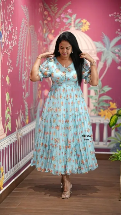 Sunset Orange Floral Midi Gown Dress